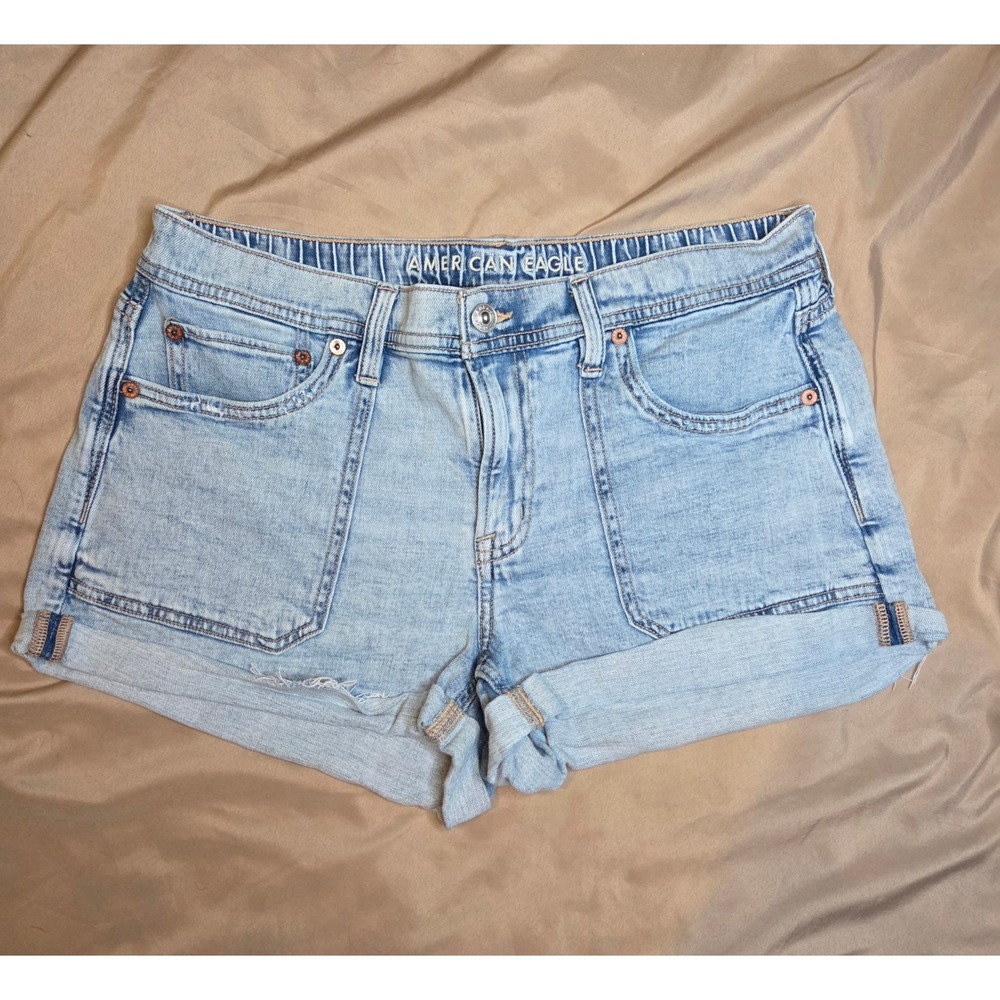 American Eagle Raw Hem High-Waisted Denim Shorts - Size 8
